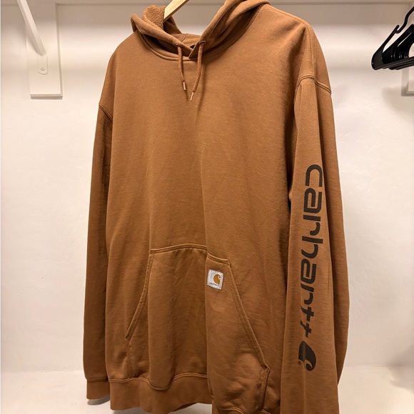 Carhartt Men's Tan Hoodie with Sleeve Logo - Picture 1 of 3